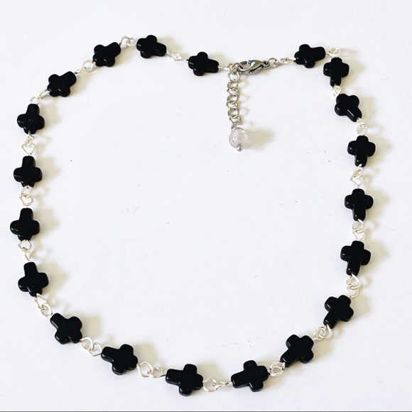 angiellic Jewelry - Saved By Grace Howlite Cross Choker in Black